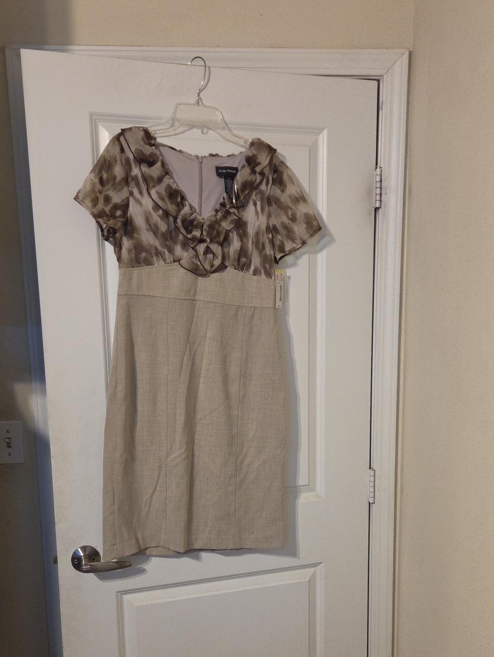 Neutral Animal-Print Ruffle-Trim Midi Dress